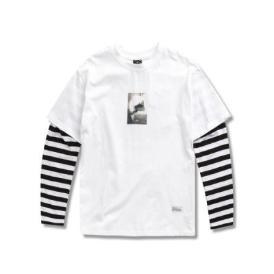[URBAN STUFF] USF LAYERD STRIPE SLEEVE TEE WHITE