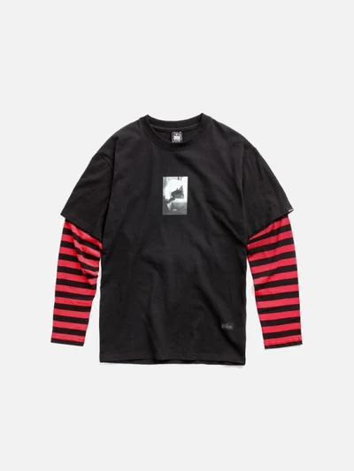[URBAN STUFF] USF LAYERD STRIPE SLEEVE TEE BLACK