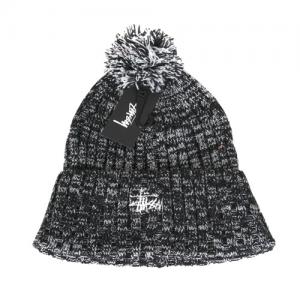 MARLED YARN POM BEANIE-BLK.WHT
