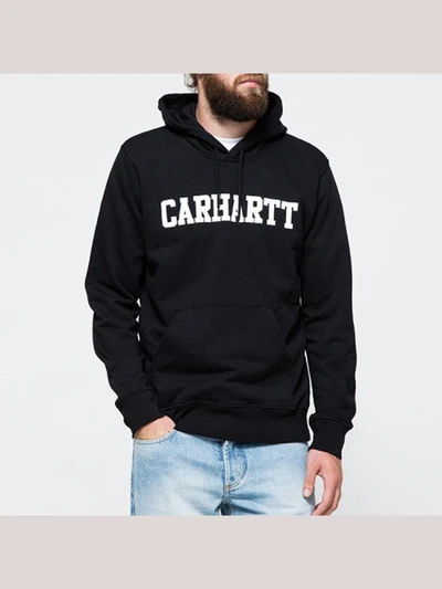(I015060)HOODED COLLEGE SWEATSHIRT-BLK