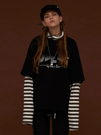 LAYERED STRIPE TURTLENECK_BLACK