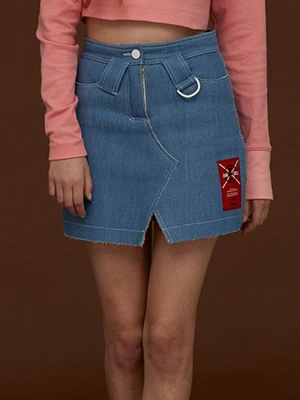 FUR LINING DENIM SKIRT_LIGHT BLUE