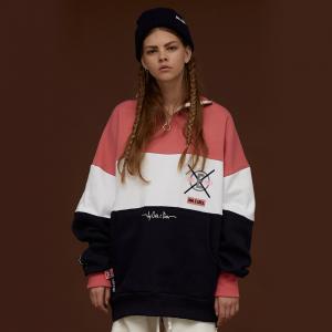 COLOR BLOCK NECK ZIP-UP_PINK