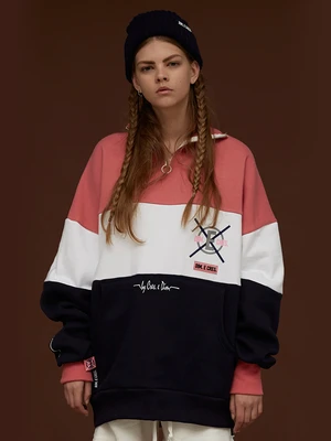 COLOR BLOCK NECK ZIP-UP_PINK