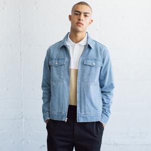 WASHED DENIM GARAGE JACKET-L.BLUE