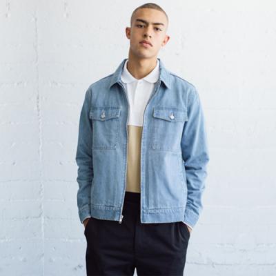 WASHED DENIM GARAGE JACKET-L.BLUE