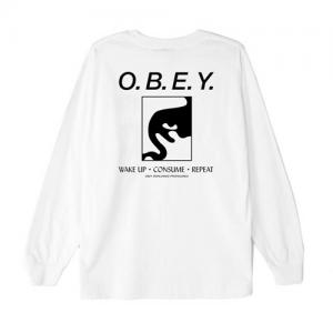 (164901487)WAKE UP CONSUME REPEAT L/S TEE-WHT