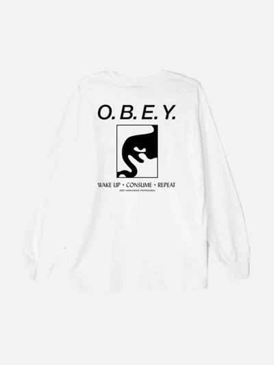 (164901487)WAKE UP CONSUME REPEAT L/S TEE-WHT
