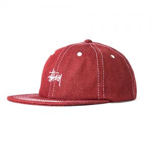 CONTRAST STITCH DENIM STRAPBACK-RED