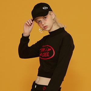 SIMPLE LOGO CROP SLEEVE TEE_BLACK