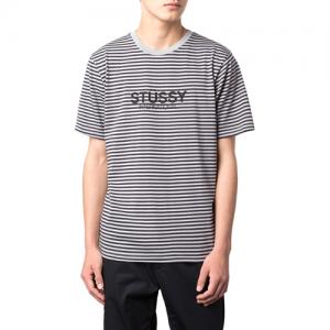 STUSSY STRIPE CREW S/S TEE-GREY