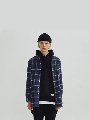 PLAID LONG CHECK SHIRTS GA [NAVY](GAVS02)