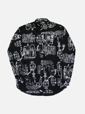DOODLE PATTERN SHIRT-BLACK