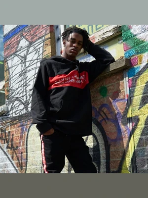 BASIC LOGO FLAG LOGO HOODIE-BLACK/RED