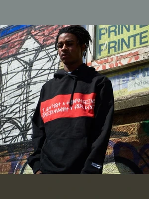 [17FW] BASIC LOGO FLAG LOGO HOODIE - BLACK/RED