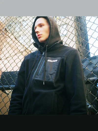 BASIC LOGO FLEECE JACKET - BLACK