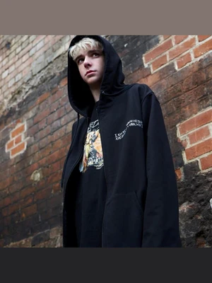BACCHUS DOODLE ZIP-UP HOODIE - BLACK