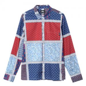 PAISLEY PATCHWORK LS SHIRT-BLUE