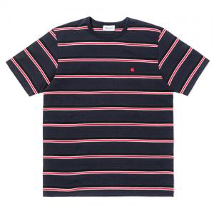 (I024815)S/S HILL T-SHIRT-HILL STRIPE, DARK NAVY/GOJI