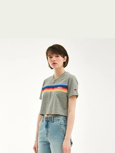 RAINBOW CROPPED T-SHIRT HS [GRAY]