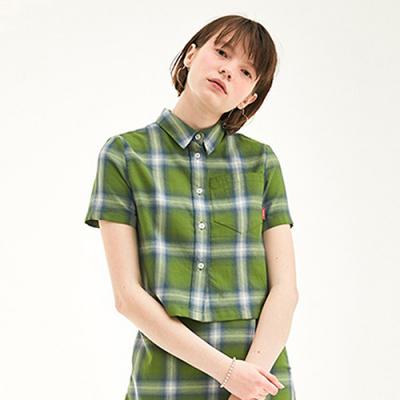 CROPPED CHECK SHIRT HS [GREEN]