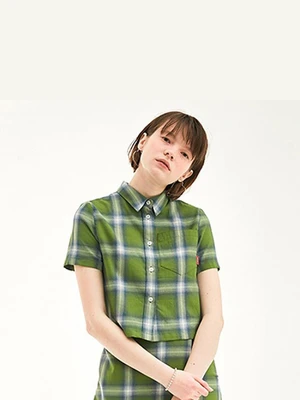 CROPPED CHECK SHIRT HS [GREEN]