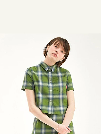 CROPPED CHECK SHIRT HS [GREEN]