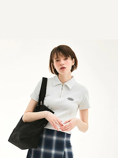 HALF ZIPUP T-SHIRT HS [WHITE]