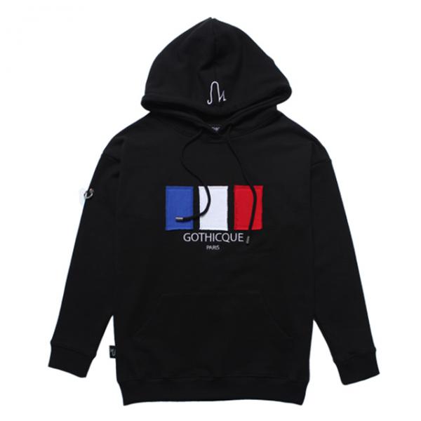 [ũ] GOTHICQUE - france patchwork hoodie (BLACK) ĵƼ
