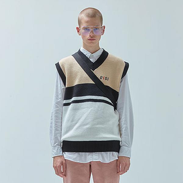 TWO TONE KNIT VEST-IVORY