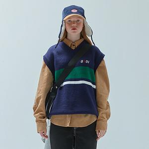 TWO TONE KNIT VEST-NAVY