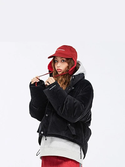 FANCY VELOUR SHORT DOWN JACKET BLACK