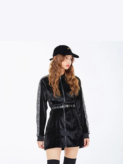 LINE VELVET ONEPIECE BLACK