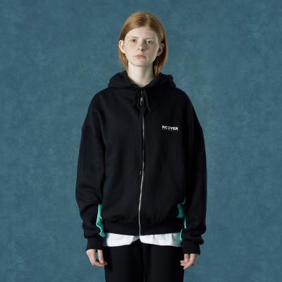Color block hoodie zipup-black