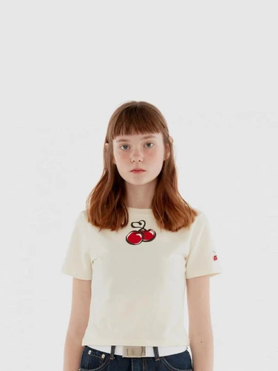 HEART CHERRY CROPPED T-SHIRT IH [WHITE]