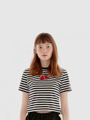 HEART CHERRY CROPPED T-SHIRT IH [STRIPE]