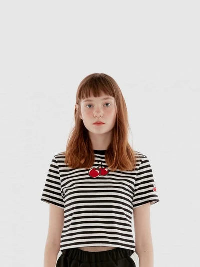HEART CHERRY CROPPED T-SHIRT IH [STRIPE]