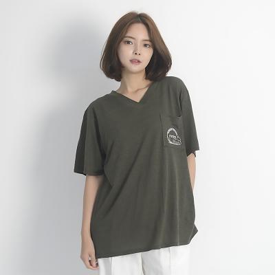 (UNISEX) Linen Wave V-neck Short Sleeve T-Shirt (KHAKI)