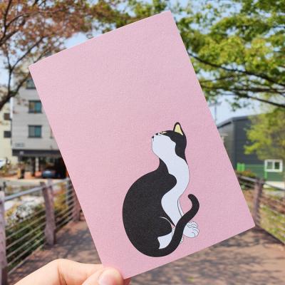 전통민화 꽃분홍색 묘작도 고양이 디자인 엽서