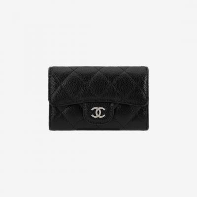 Chanel Classic Card Holder Grained Calfskin & Silver Black