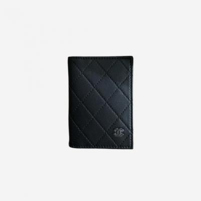 Chanel Logo Card Holder Calfskin & Gold Black